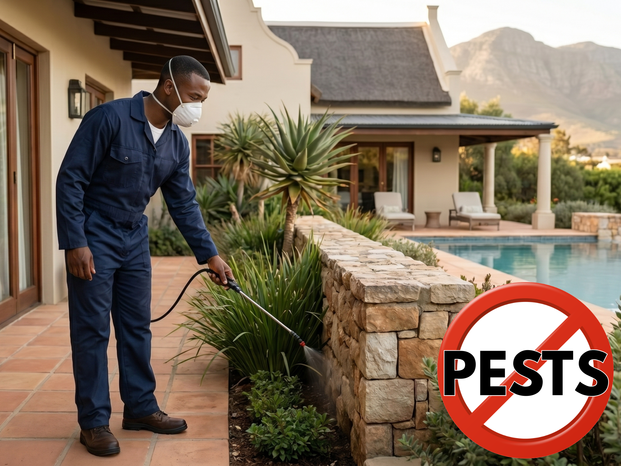 Professional pest-control technician treating a property